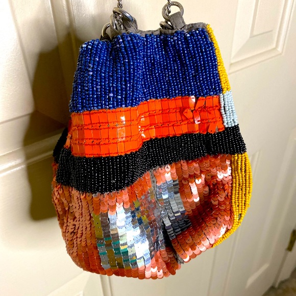 Zara Handbags - Zara, blue, orange, silver, beaded, sequin, bucket bag..